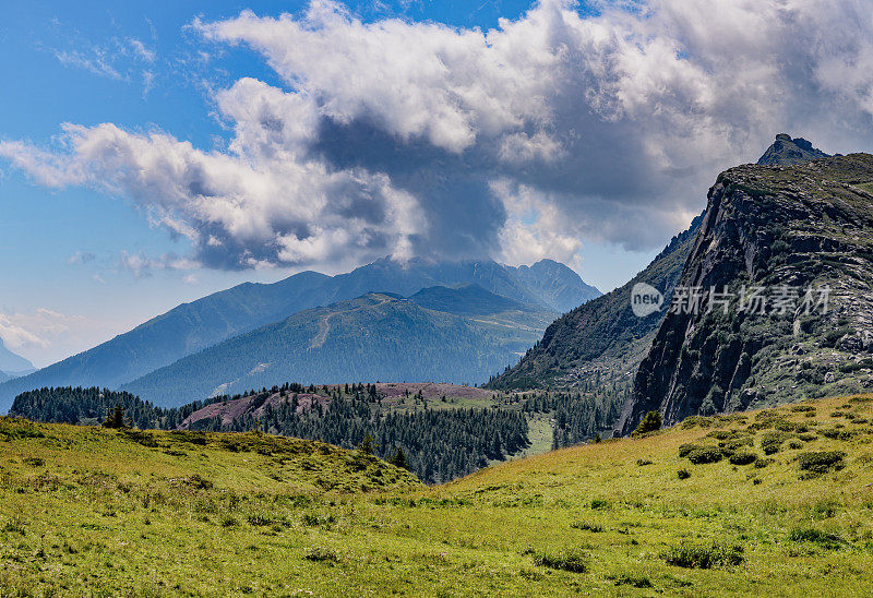 意大利Dolomites的Passo Rolle夏季景观